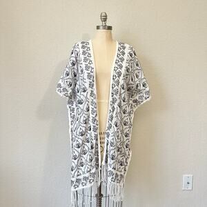 ANTHROPOLOGIE Fringe Duster White Floral Embroidered Cover Up Beach